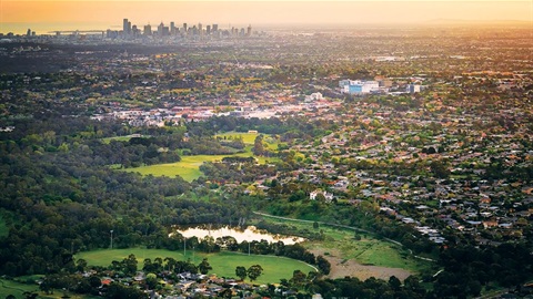 Aerial view of Banyule and Melbourne skyline