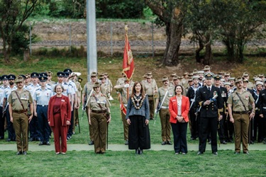 Cr Mayor Elizabeth Nealy and councillors pose with parade post ceremony.
