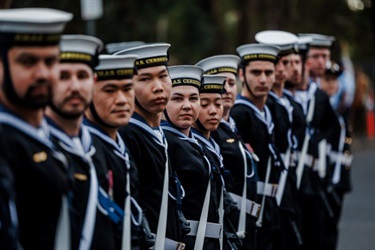 Parade formation for Navy on Were Street.