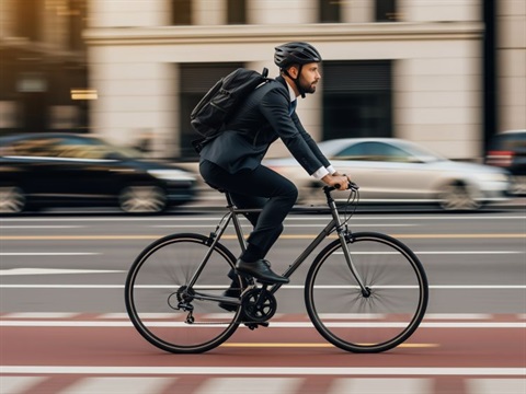 Cyclist riding on path on roadway