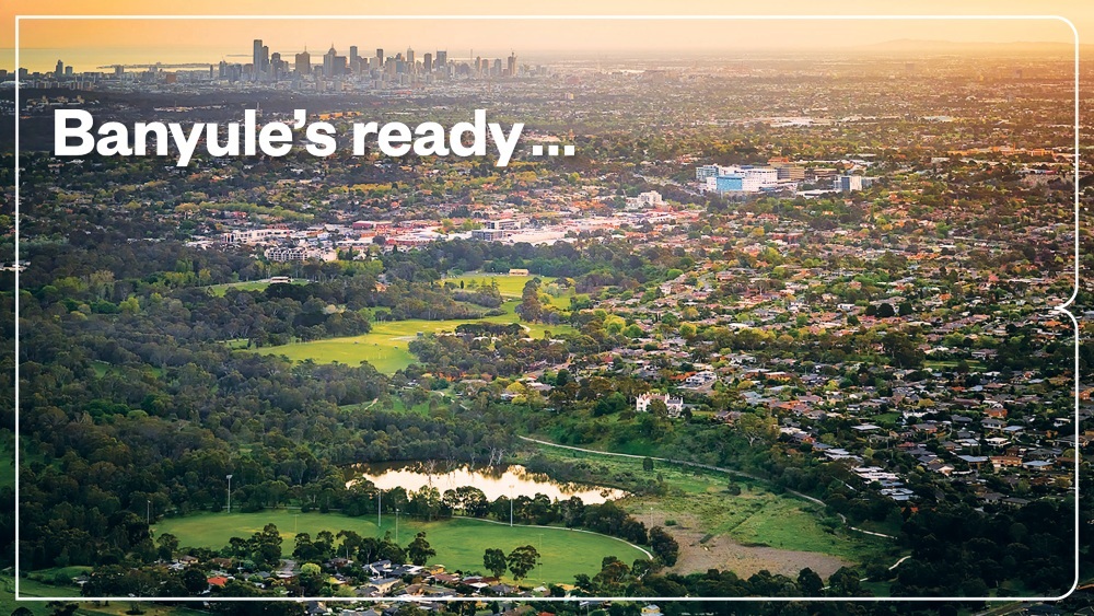 Aerial view of Melbourne at sunset