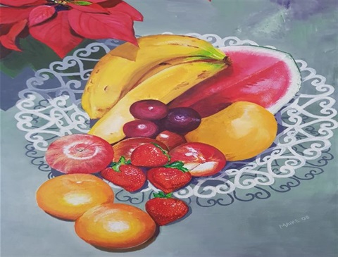 Still life with fruit bowl