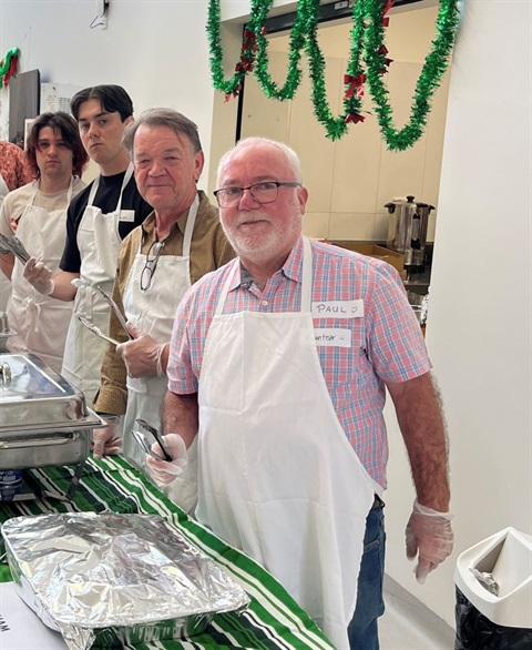 Volunteers serving lunch on Christmas Day